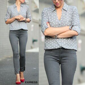 NEW NWT Express Portofino Button Up Polka Dot Womens Medium Color Grey/White